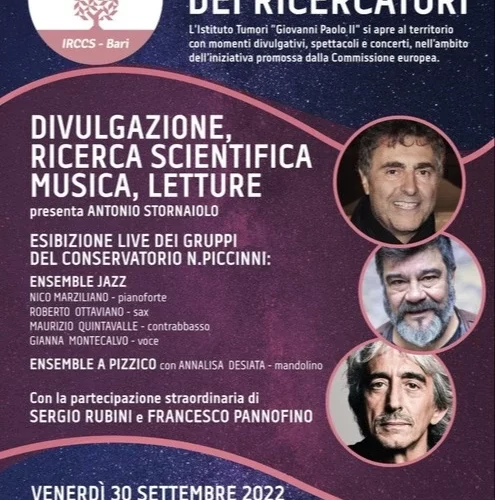 Notte europea ricerca, a Irccs Bari evento con Rubini e Pannofino