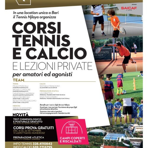 Al Njlaya di Bari lezioni di Tennis e Calcio per bambine e bambini.