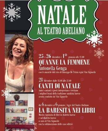 ‘Canti di Natale’, al teatro Abeliano cantanti e poeti reciteranno i migliori canti della tradizione natalizia