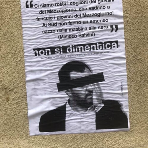 Matteo Salvini a Foggia, in città i manifesti con le frasi del ministro con i meridionali