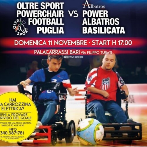Powerchair Football, al PalaCarrassi di Bari una partita amichevole di calcio in carrozzina elettrica