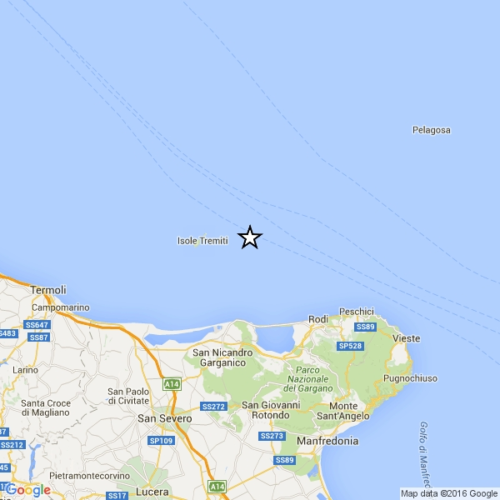 Puglia, terremoto di Magnitudo 2,6 registrato a pochi chilometri dalle Isole Tremiti