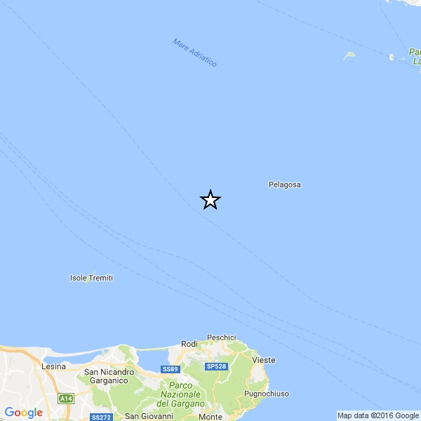 Puglia, terremoto magnitudo 3,5 al largo delle Isole Tremiti