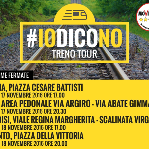Referendum, il Movimento 5 Stelle organizza il treno tour per il No: tappe a Foggia, Brindisi, Taranto e Bari