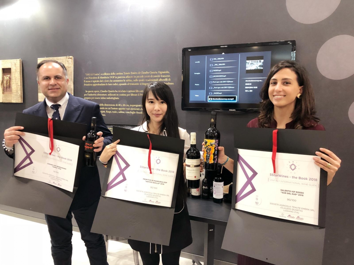 Vinitaly, quattro etichette Claudio Quarta Vignaiolo si aggiudicano la prestigiosa guida 5 Star Wines
