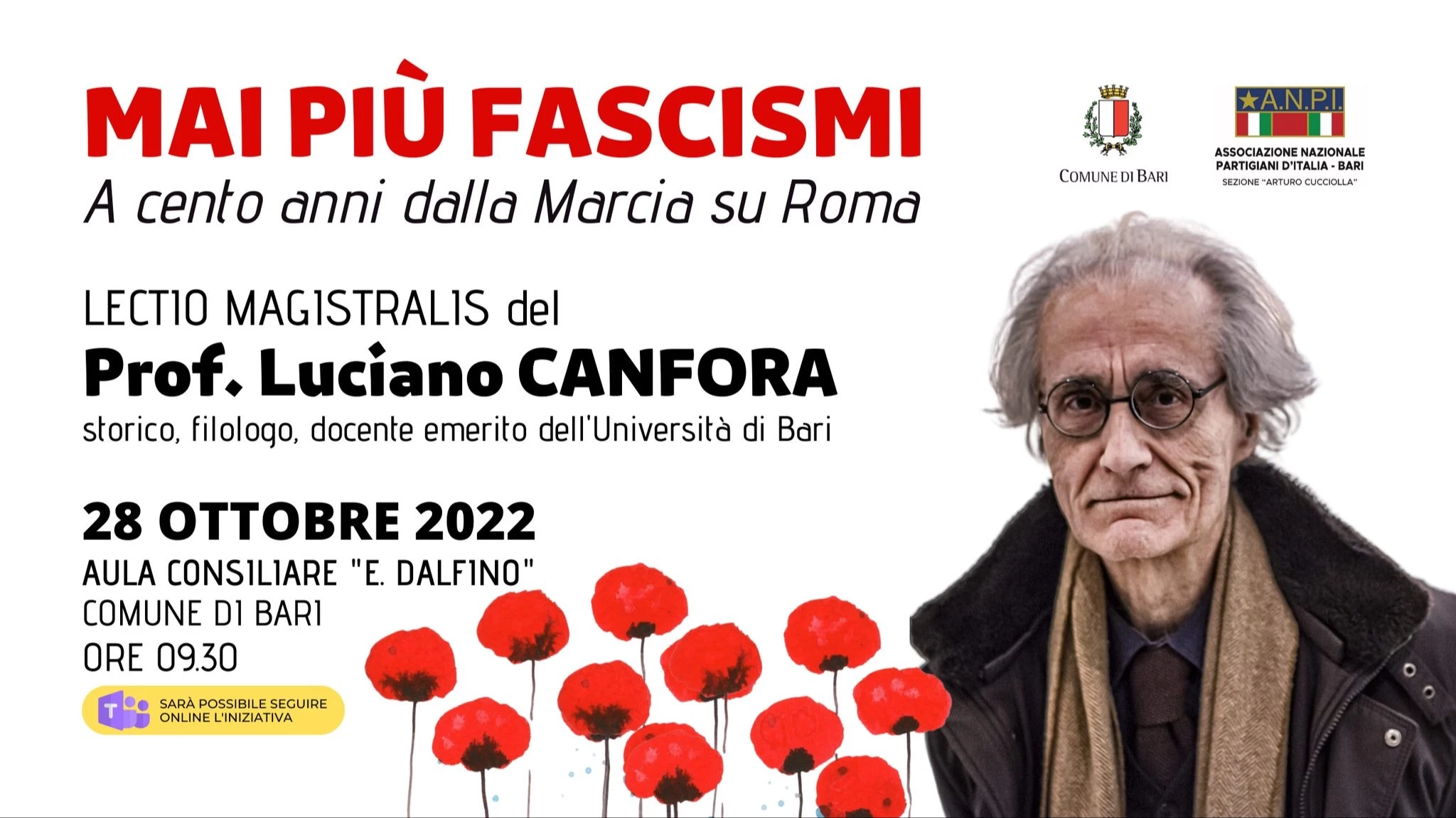 “Mai più fascismi. A cento anni dalla marcia su Roma”: a Palazzo di Città la lection magistralis di Luciano Canfora