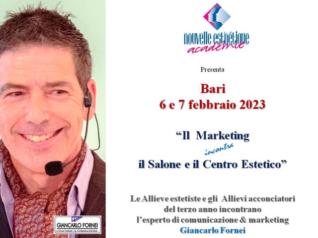 Da Nouvelle Esthétique Académie di Bari lezione di marketing con il coach Giancarlo Fornei