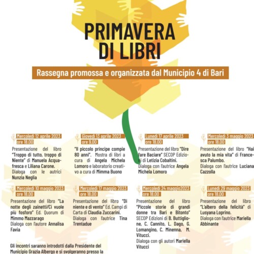BARI, AL VIA LA RASSEGNA “PRIMAVERA DI LIBRI” ORGANIZZATA DAL MUNICIPIO IV