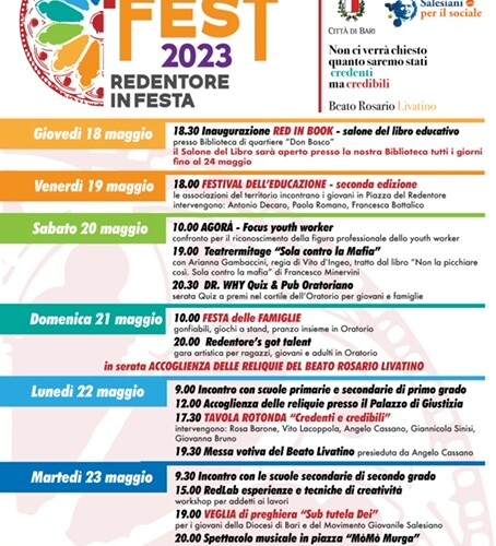 BARI, REDFEST – REDENTORE IN FESTA 2023