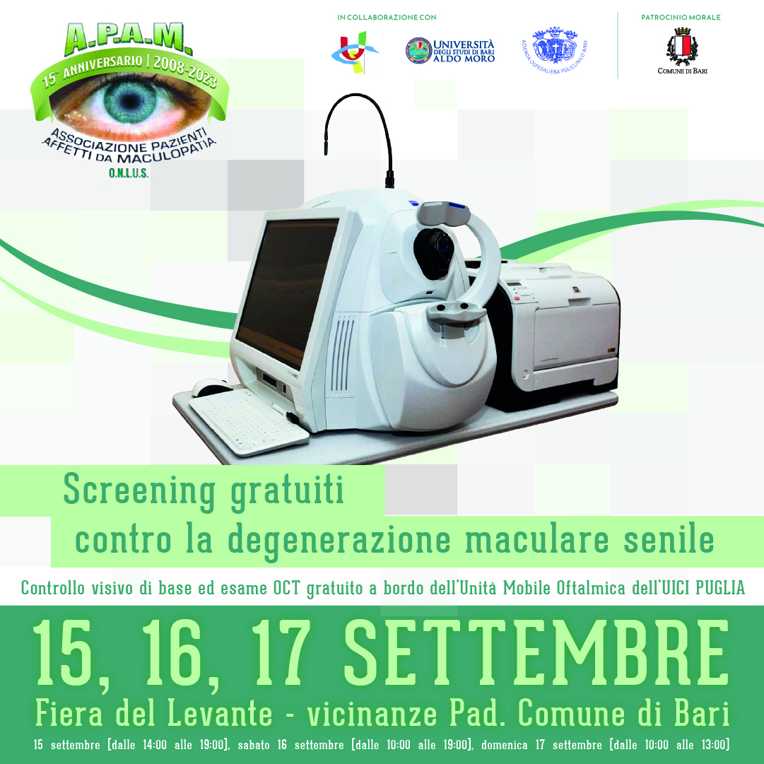 FINO A DOMENICA IN FIERA DEL LEVANTE SCREENING OCULISTICI GRATUITI DI APAM E UIC CONTRO LA MACULOPATIA SENILE