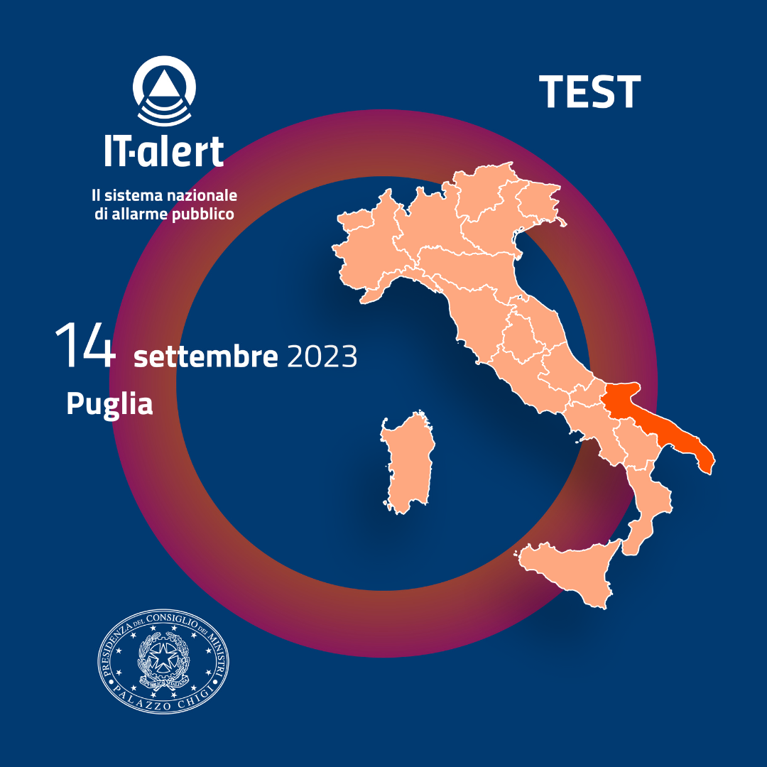 Il 14 settembre in Puglia verrà testato il nuovo sistema di allarme pubblico nazionale promosso dal Governo italiano