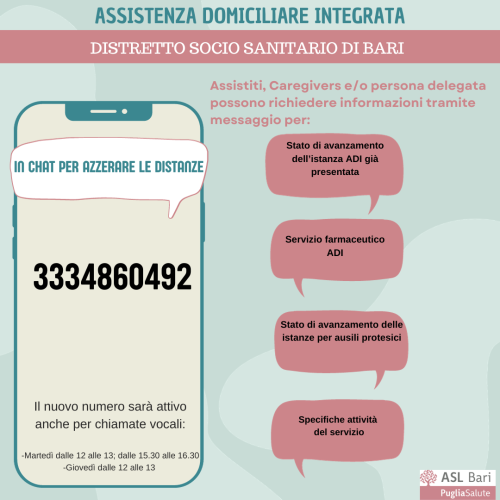 Una chat per azzerare le distanze: la ASL BARI istituisce un nuovo canale di comunicazione diretto con i pazienti in assistenza domiciliare integrata