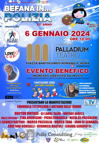 Epifania: la ‘Befana In… Polizia’ quest’anno arriva in moto al Teatro Palladium di Roma