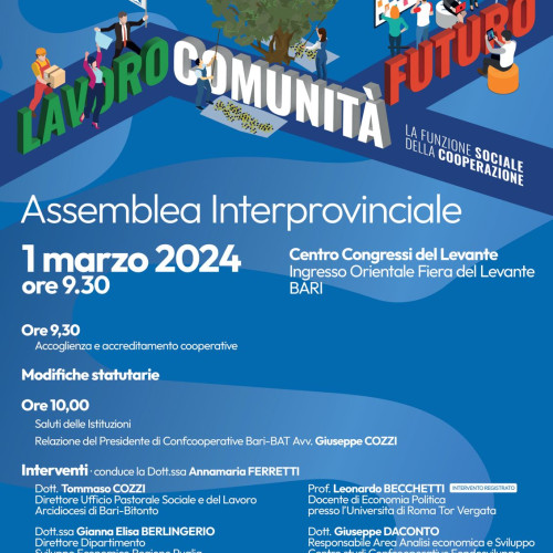 Confcooperative, Assemblea Interprovinciale venerdì 1 marzo ore 9.30 alla Fiera del Levante