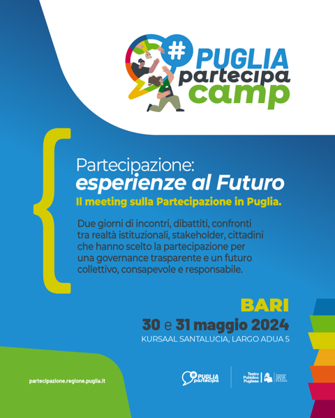 PUGLIA PARTECIPA CAMP, IL PRIMO MEETING SULLA PARTECIPAZIONE IN PUGLIA