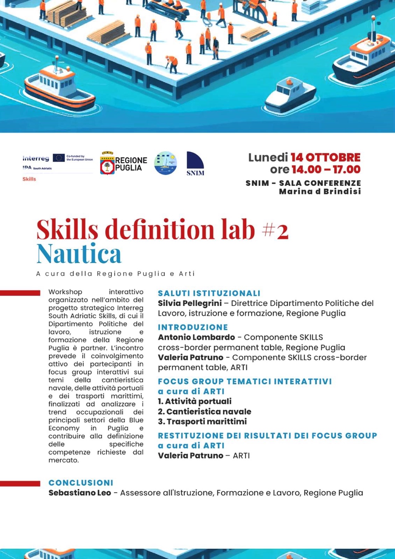 Il progetto Interreg South Adriatic Skills al Salone Nautico di Puglia con un workshop dedicato alla cantieristica navale, alle attività portuali e ai trasporti marittimi
