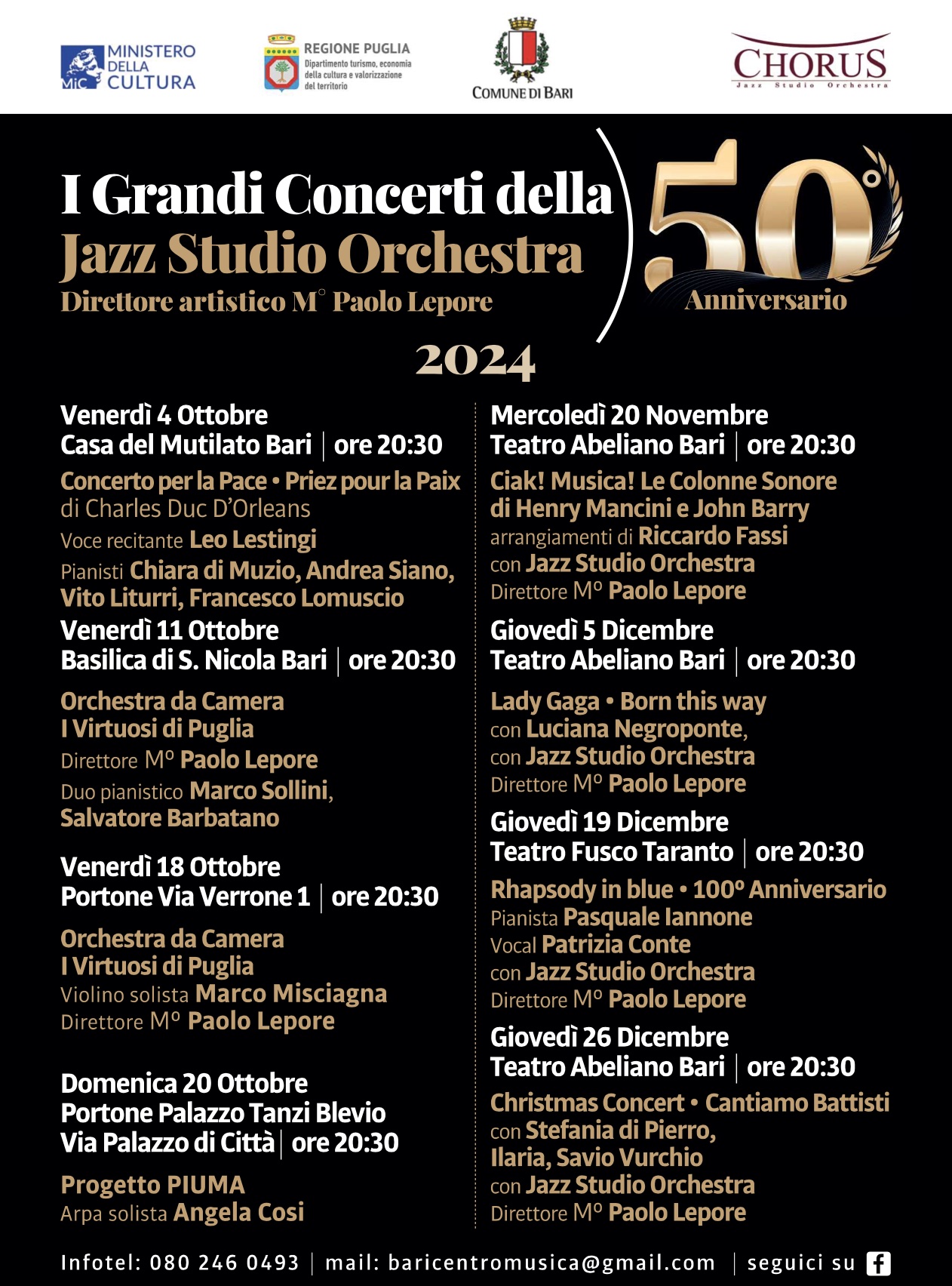 UN CONCERTO PER LA PACE APRE LA STAGIONE DEL CINQUANTENARIO DELLA JAZZ STUDIO ORCHESTRA