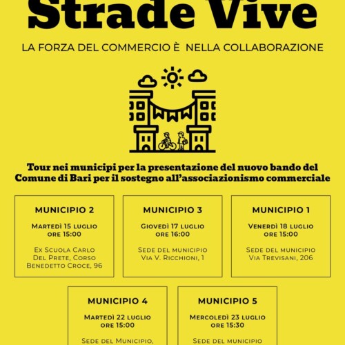 “STRADE VIVE” DA DOMANI IL TOUR NEI MUNICIPI PER LA PRESENTAZIONE DEL NUOVO BANDO