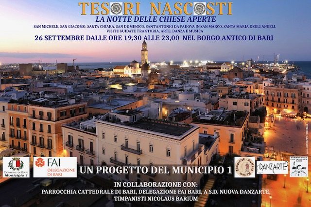TESORI NASCOSTI – LA NOTTE DELLE CHIESE APERTE” IL 26 SETTEMBRE APERTURA STRAORDINARIA DI 6 CHIESE A BARI VECCHIA