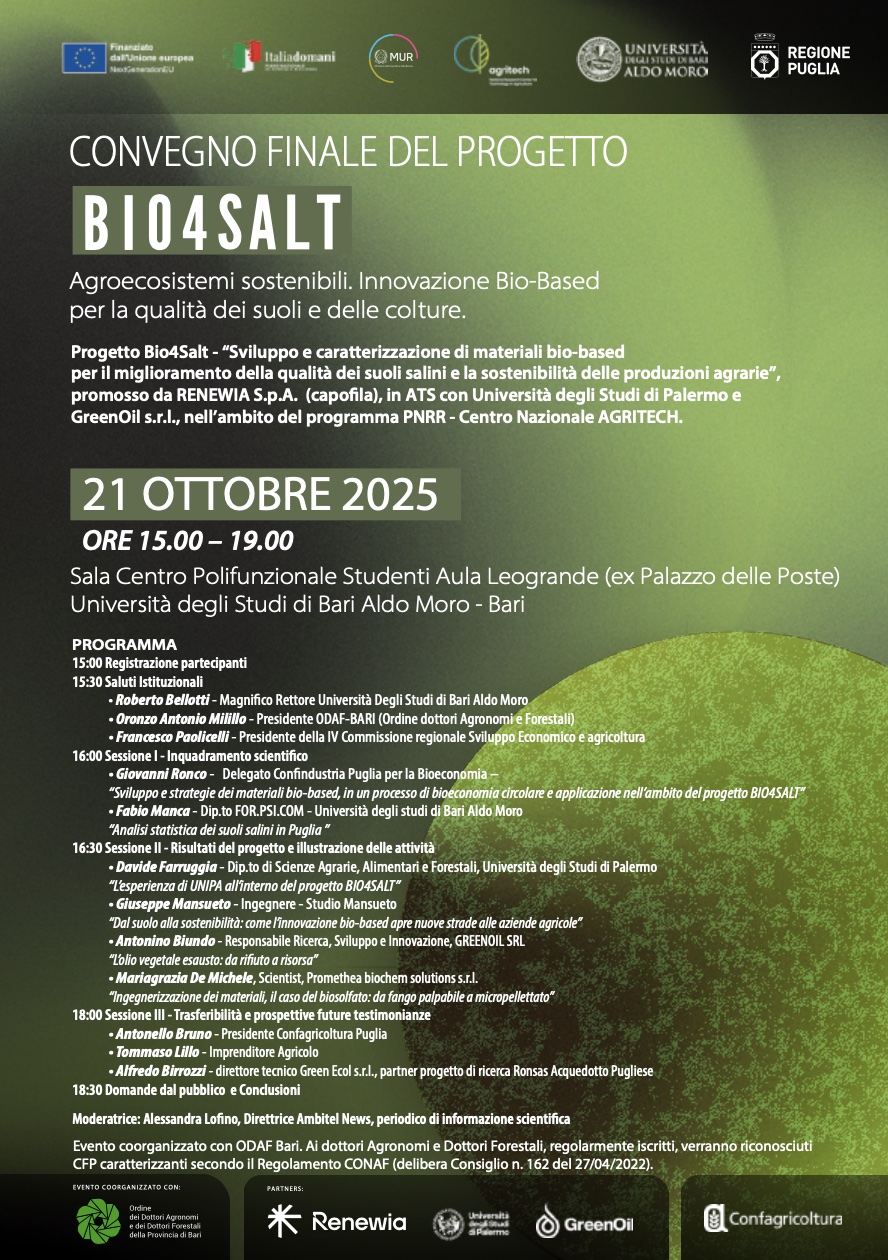 AGROSISTEMI SOSTENIBILI. INNOVAZIONE BIO BASED PER LA QUALITÀ DEI SUOLI E DELLE COLTURE