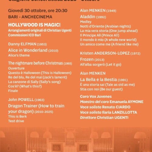 L’Orchestra Sinfonica della Città metropolitana di Bari presenta Hollywood is Magic!: un viaggio tra le colonne sonore più amate