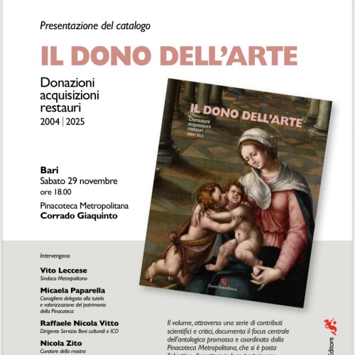 Pinacoteca Metropolitana “Corrado Giaquinto”: presentazione del catalogo della mostra “Il dono dell’arte. Donazioni acquisizioni restauri 2004-2025”