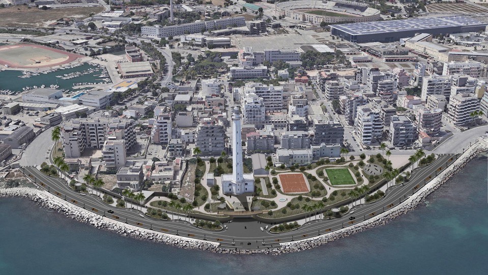 RIQUALIFICAZIONE DEL WATERFRONT DI SAN CATALDO, APERTA LA BRECCIA NEL MURO PERIMETRALE DEL FARO PER REALIZZARE LA SCALINATA CHE COLLEGHERÀ IL NUOVO GIARDINO DEL FARO AL MARE