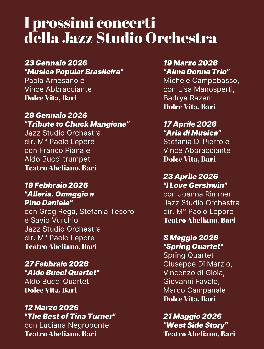 Il 26 dicembre il "Christmas Concert" della Chorus Jazz Studio Orchestra 