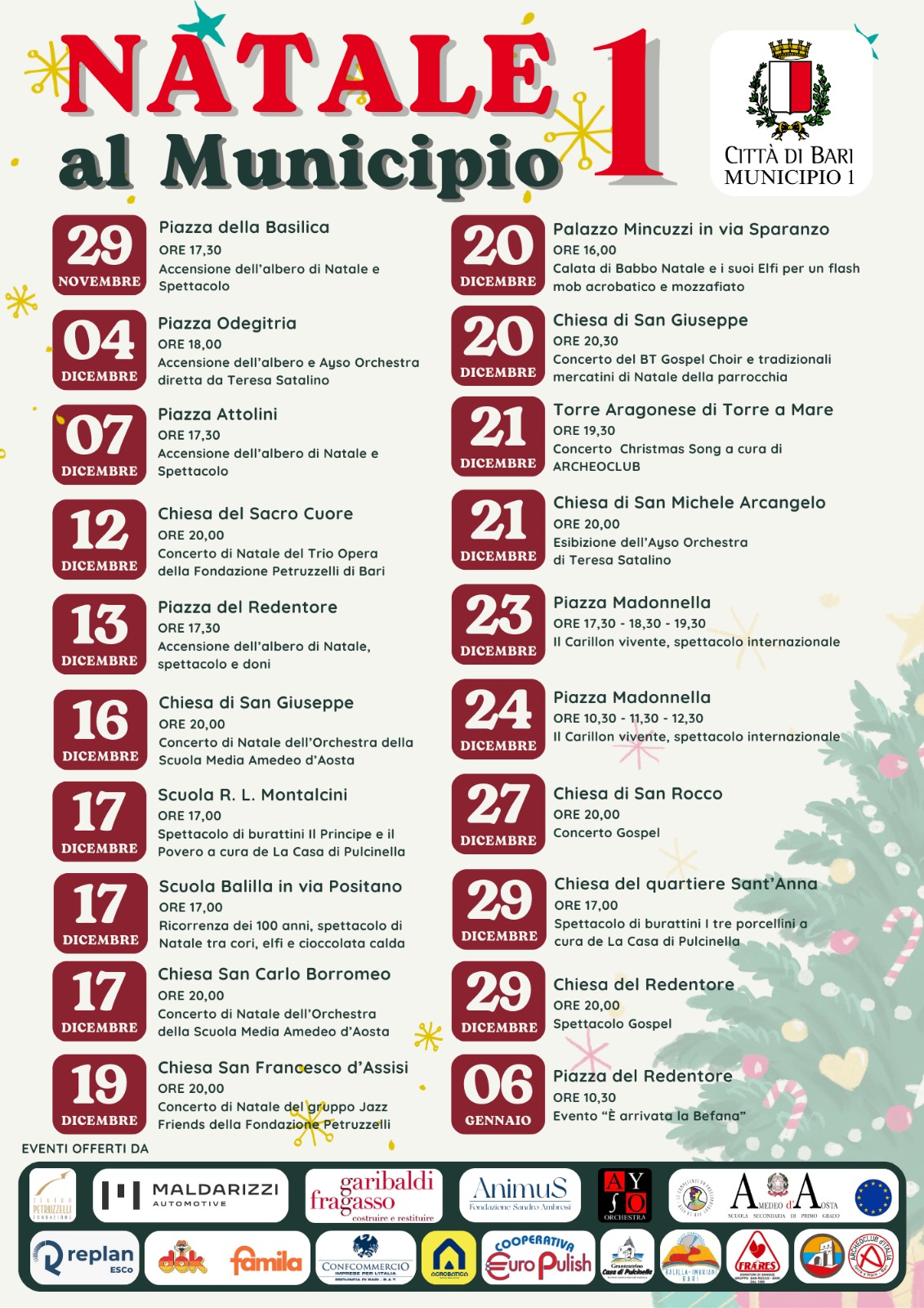 Continuano gli appuntamenti del "Natale al Municipio I": festa alla Balilla e calata di Babbo Natale dalla sede del Municipio I, il 20 dicembre flash mob da Palazzo Mincuzzi