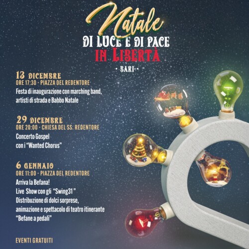 “Natale di luce e pace in Libertà”: l’evento inaugurale dell’iniziativa promossa dal Muncipio I d’intesa con la comunità del Redentore e con il sostegno di sponsor privati nel cuore del quartiere