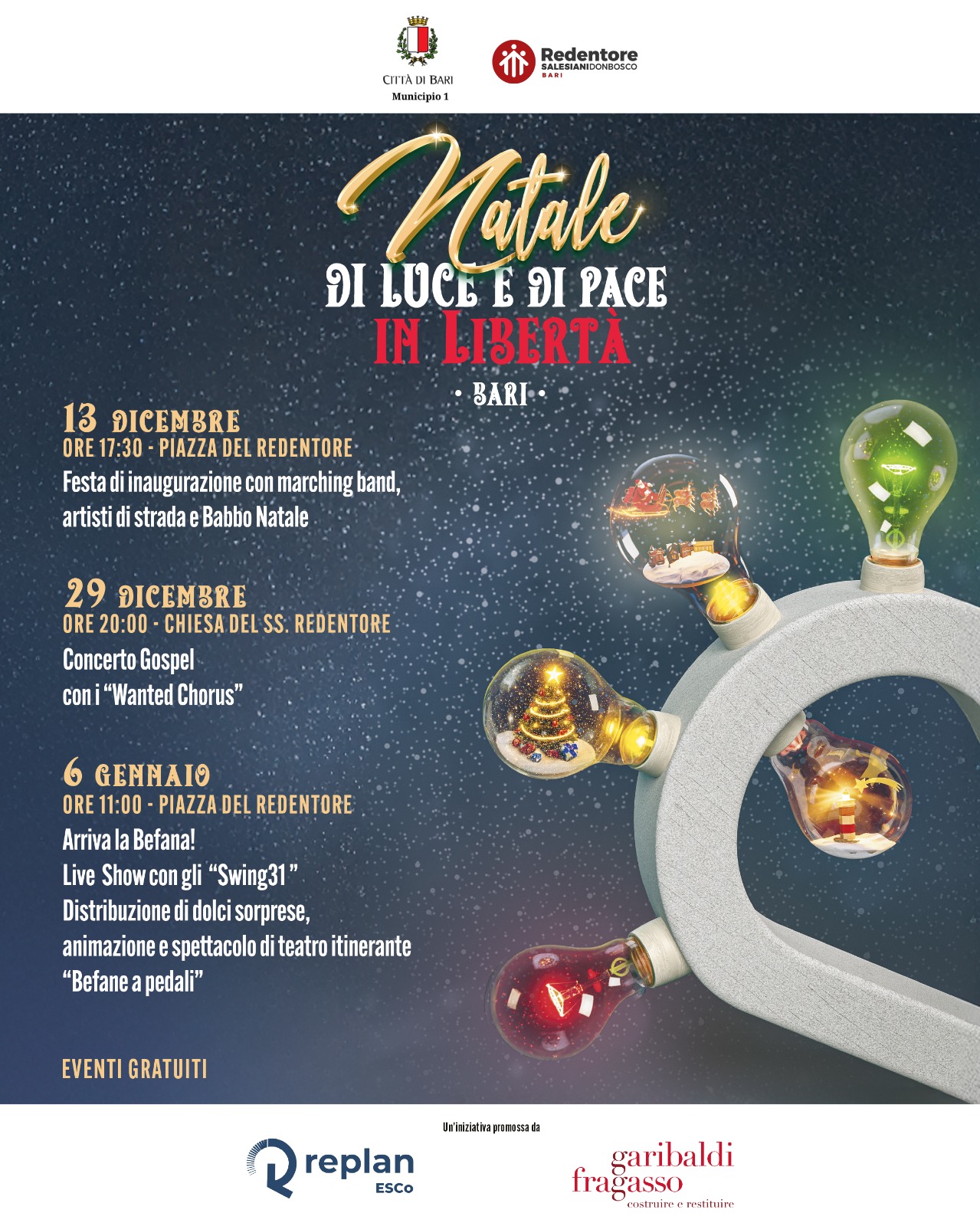 “Natale di luce e pace in Libertà”: l'evento inaugurale dell'iniziativa promossa dal Muncipio I d'intesa con la comunità del Redentore e con il sostegno di sponsor privati nel cuore del quartiere