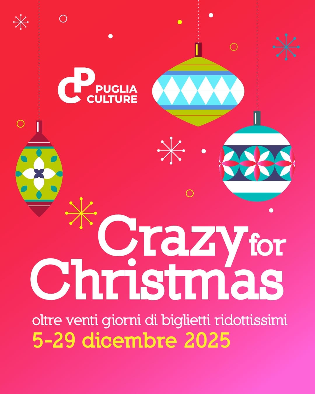 Puglia Culture presenta l’iniziativa natalizia “Crazy for Christmas? A Natale regala il teatro!”, dal 5 al 29 dicembre 2025 biglietti a tariffa ridottissima