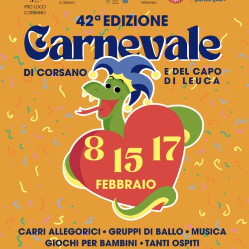 IL CARNEVALE DI CORSANO TORNA A COLORARE IL CAPO DI LEUCA: AL VIA LA 42ª EDIZIONE. UNPLI PUGLIA PARTNER DELL’EVENTO