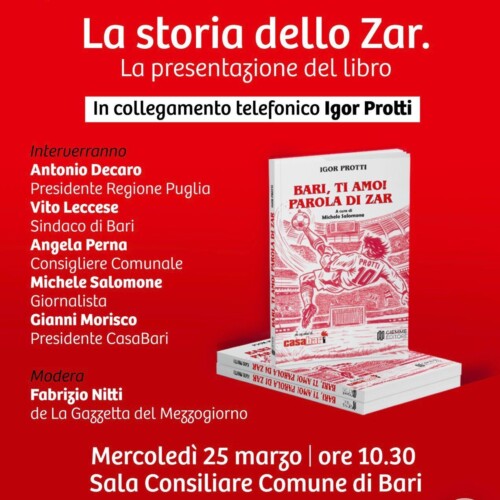 “Bari ti amo! Parola di Zar”: il 25 marzo la presentazione del libro scritto a quattro mani dall’ex calciatore biancorosso Igor Protti e dal giornalista sportivo Michele Salomone