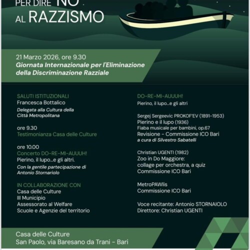 Il 21 marzo l’Orchestra Sinfonica Metropolitana in concerto per dire NO al razzismo