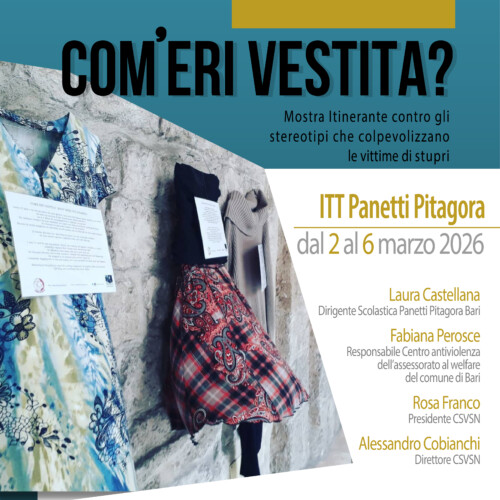 Inaugurata all’Istituto Panetti “Com’eri Vestita?”, l’installazione con gli abiti indossati dalle vittime di violenza sessuale