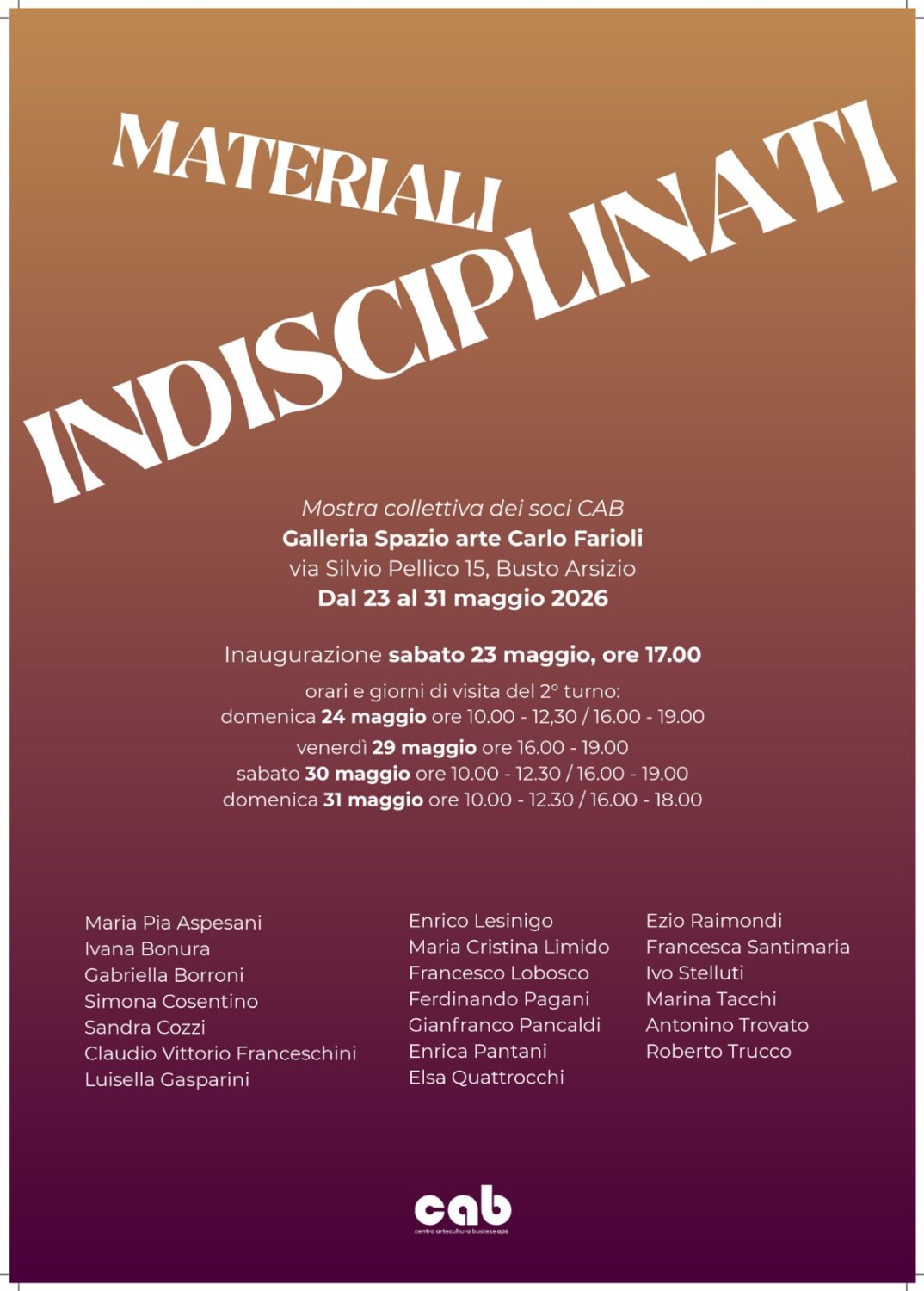 Arte contemporanea e sperimentazione: a Busto Arsizio dal 23 al 31 maggio la seconda parte della mostra Materiali Indisciplinati