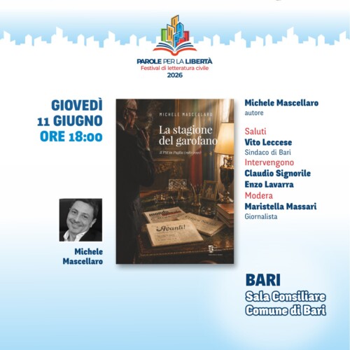 L’11 giugno la presentazione di “La stagione del garofano” di M. Mascellaro – ERF Edizioni