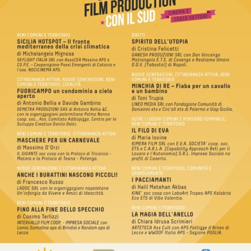 Pubblicate le graduatorie del “Social Film Production Con il Sud”: selezionati 10 progetti per raccontare attraverso il cinema i cambiamenti sociali del Mezzogiorno oltre gli stereotipi
