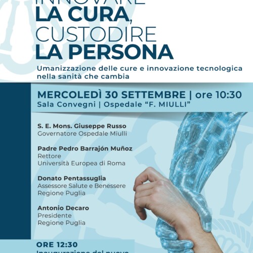 20 ANNI DI MIULLI: IL 30 SETTEMBRE IL CONVEGNO “INNOVARE LA CURA, CUSTODIRE LA PERSONA” E L’INAUGURAZIONE DEL NUOVO POLO ANGIOGRAFICO