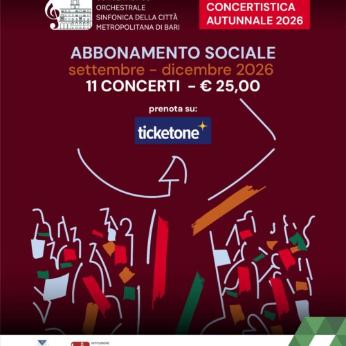 AL VIA LA STAGIONE CONCERTISTICA AUTUNNALE 2026 DELL’ORCHESTRA SINFONICA DELLA CITTÀ METROPOLITANA DI BARI