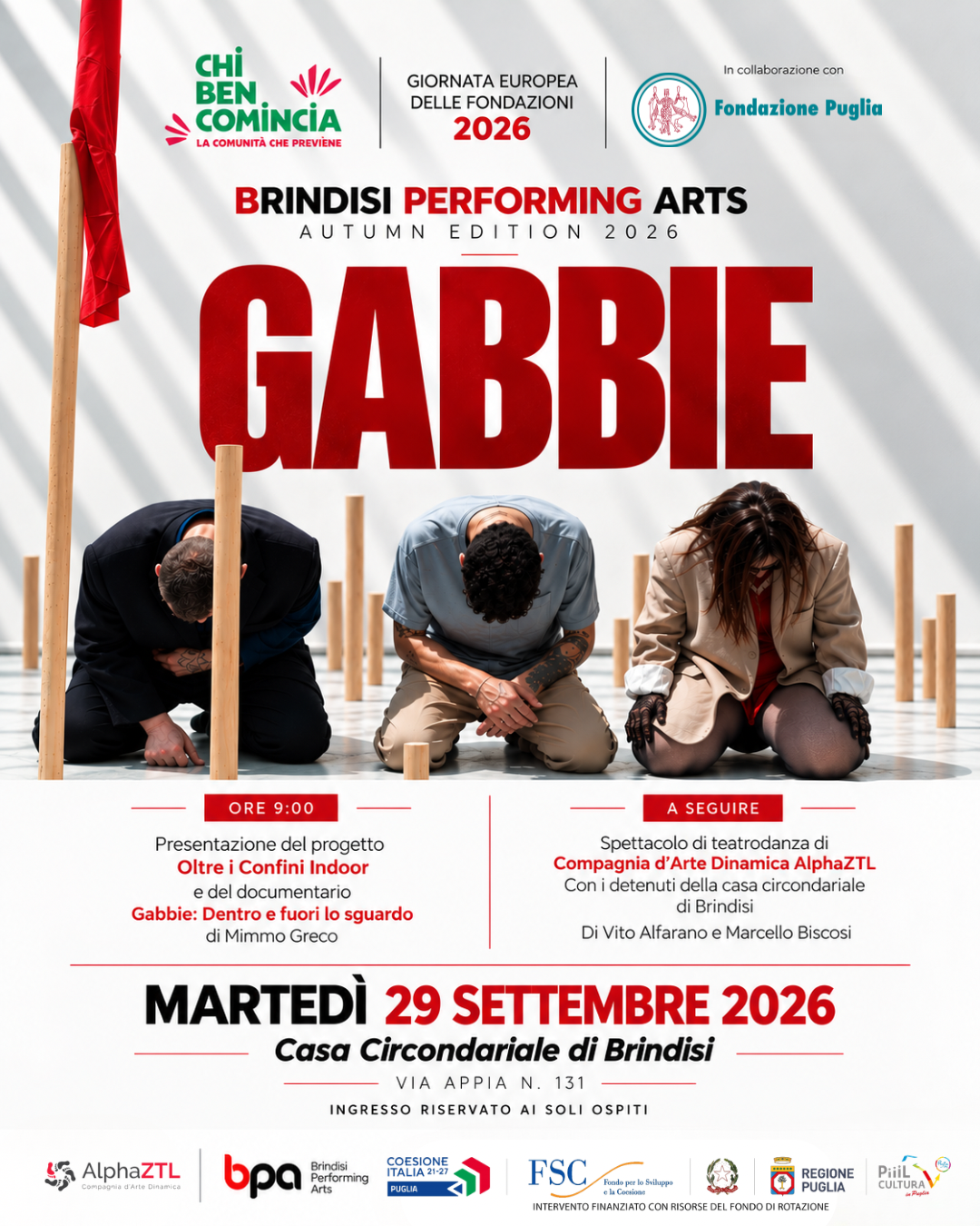 Giornata Europea delle Fondazioni 2026: Fondazione Puglia partecipa sostenendo “Oltre i Confini Indoor – Da Detenuti a Danzatori Professionisti”, laboratorio permanente di teatro-danza della Compagnia d'Arte Dinamica AlphaZTL