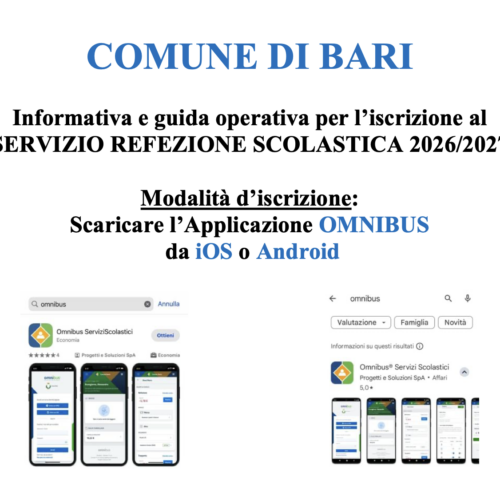 Iscrizioni al servizio di refezione scolastica, dal 30 settembre al 15 ottobre aperta l’unica finestra straordinaria: la procedura sulla nuova piattaforma Omnibus
