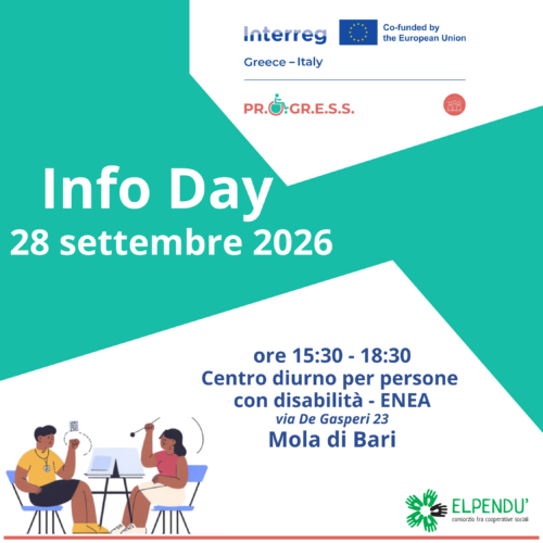 Progetto PR.O.GR.E.S.S. – Interreg: a Mola di Bari l’Infoday sull’inclusione lavorativa delle persone con disabilità lunedì 28 settembre ore 15:30