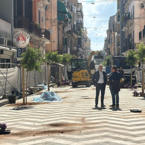 Continuano le piantumazioni di alberi e settembrini in via Manzoni, nel finesettimana aperto l’isolato tra via Nicolai e via Dante: il sopralluogo di Scaramuzzi