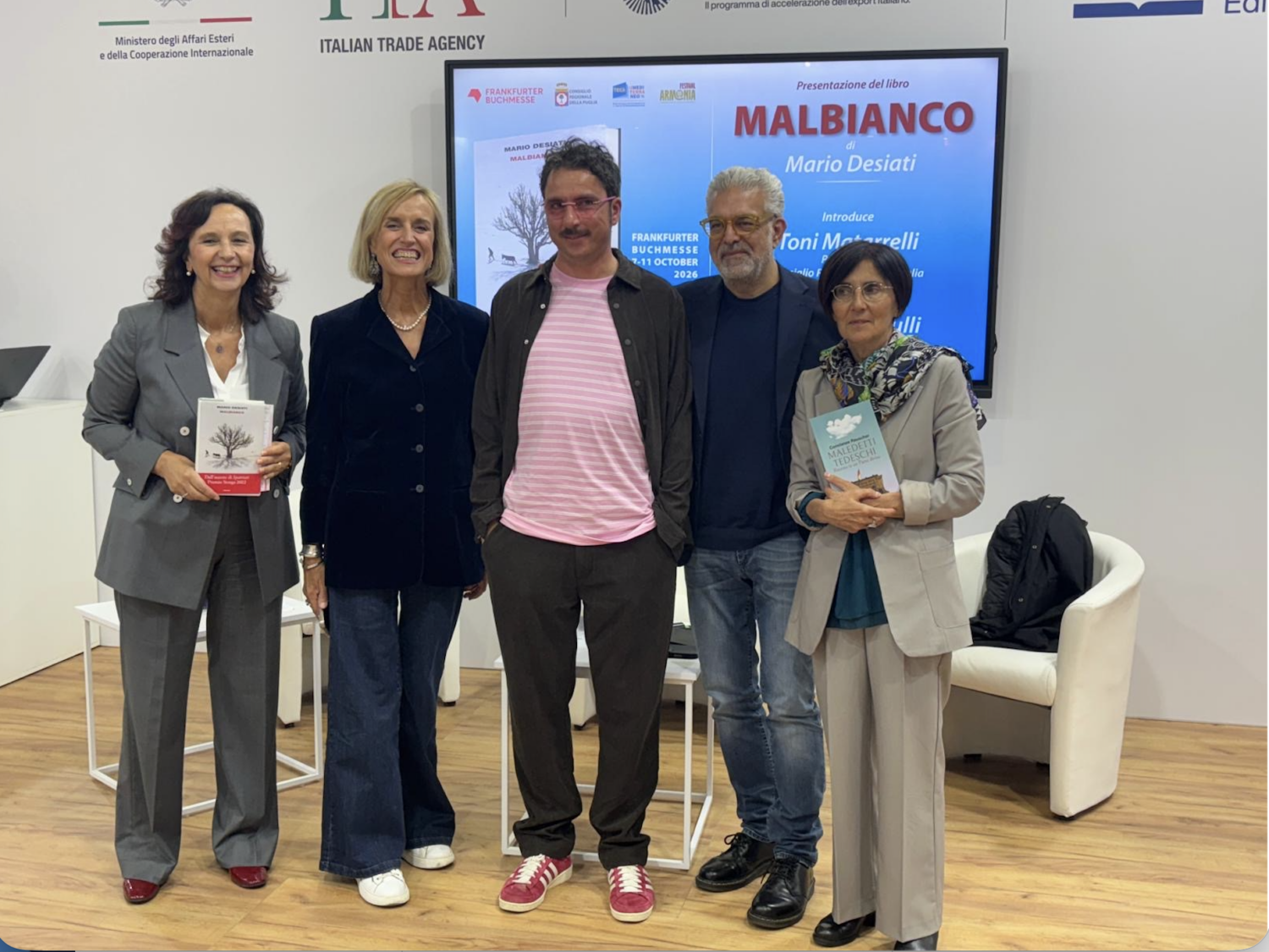 Fiera del Libro di Francoforte, nello stand del Consiglio regionale della Puglia presentato "Malbianco" di Mario Desiati