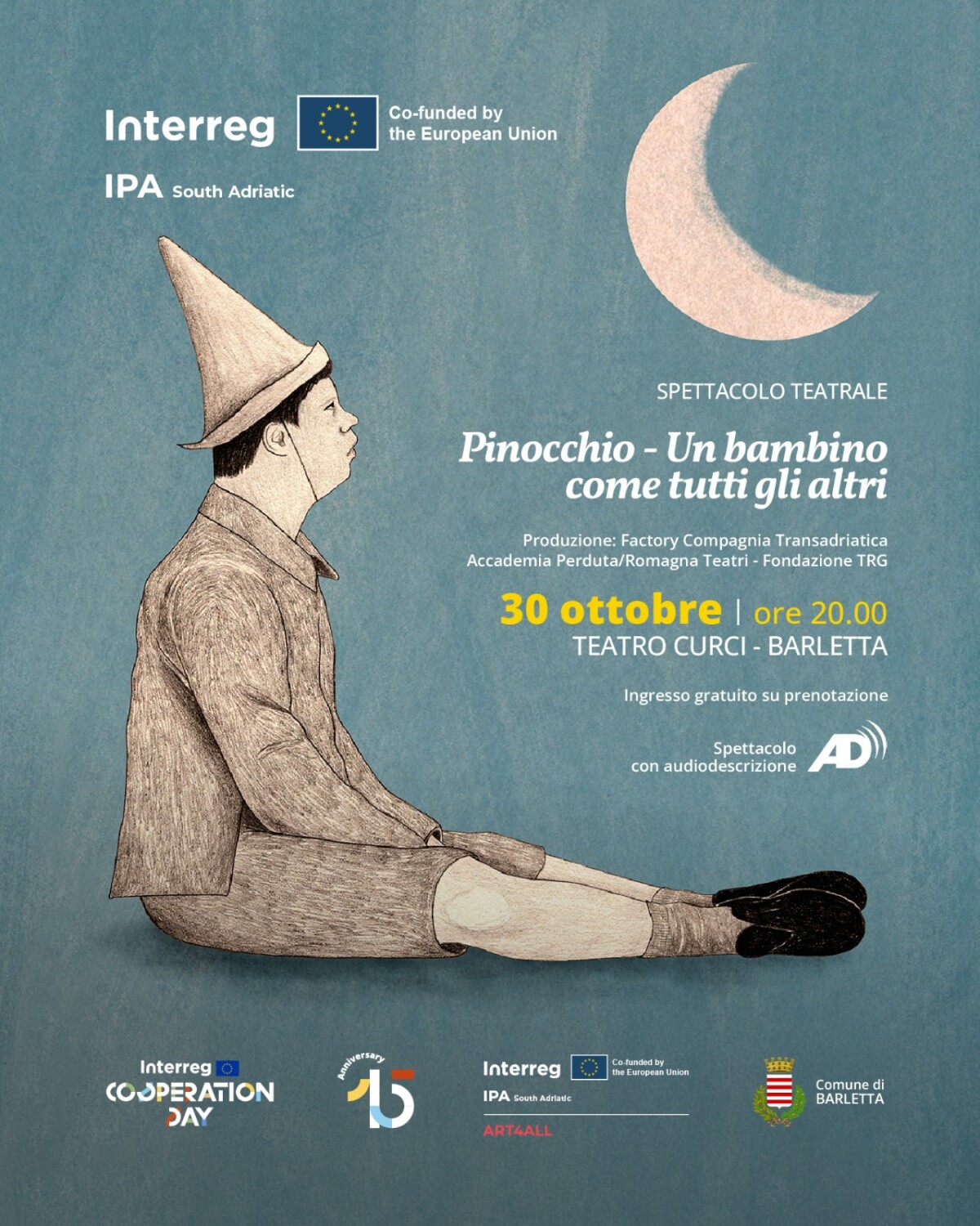 Interreg Cooperation Day 2026, a Barletta il teatro abbatte le barriere con "Pinocchio – Un bambino come tutti gli altri"